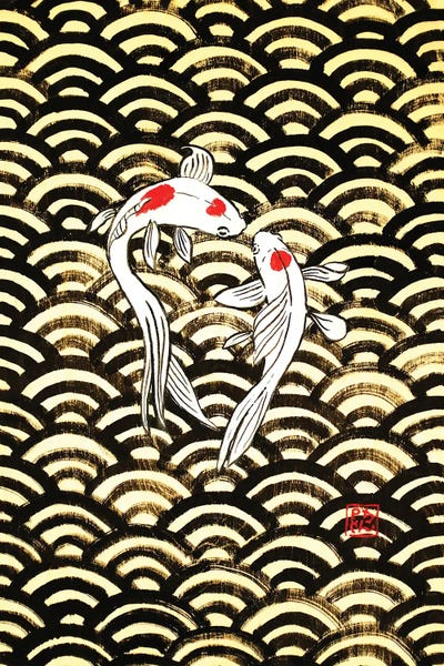 Koi: 2 Koi On Wood by Péchane