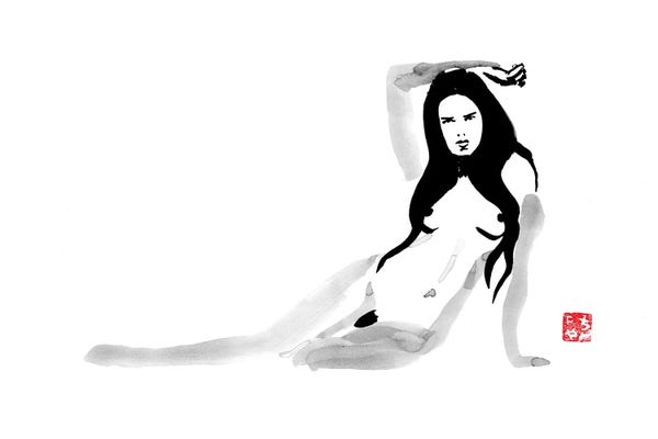 Black & White & Red: Laying Nude by Péchane