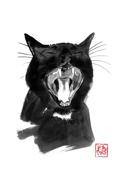 Fine Art Print: Yawning Black Cat by Péchane