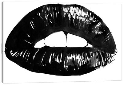 Lips Canvas Art Print - Black & White Minimalist Décor