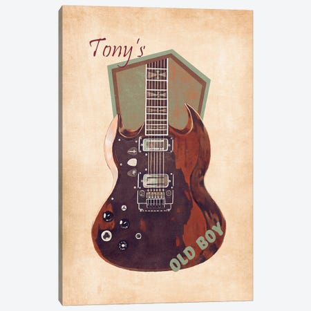 Tony Iommi's Guitar Retro Canvas Print #PCP116} by Pop Cult Posters Canvas Artwork
