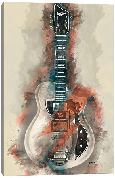 David Bowie's Guitar Caricature II Canvas Art Print - Guitar Art
