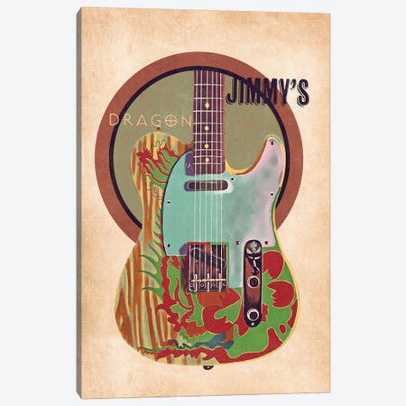 Jimmy Page's Guitar Retro Canvas Print #PCP120} by Pop Cult Posters Canvas Wall Art
