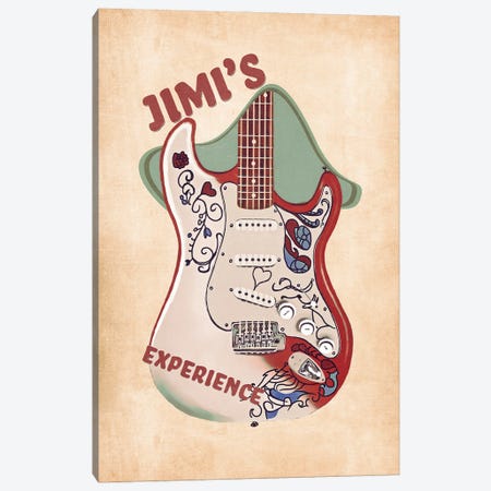 Jimi's Guitar Retro Canvas Print #PCP121} by Pop Cult Posters Canvas Artwork
