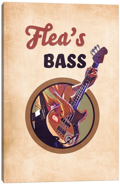 Flea's Bass Guitar Retro Canvas Art Print - Red Hot Chili Peppers