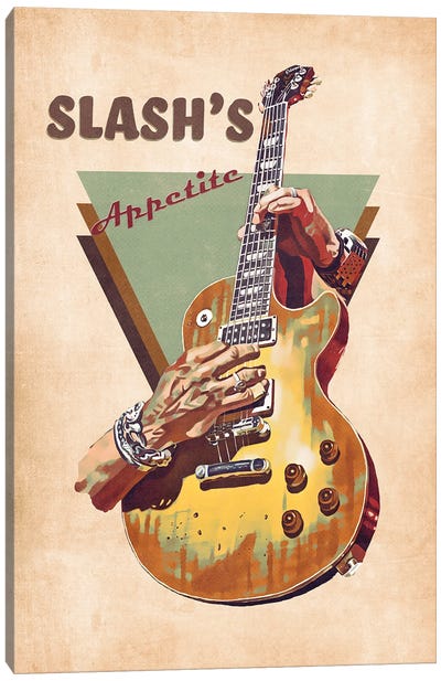 Slash Electric Guitar Retro Canvas Art Print - Guns & Roses