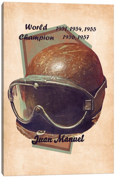 Juan Manuel Fangio's Helmet Retro Canvas Art Print - Auto Racing Art