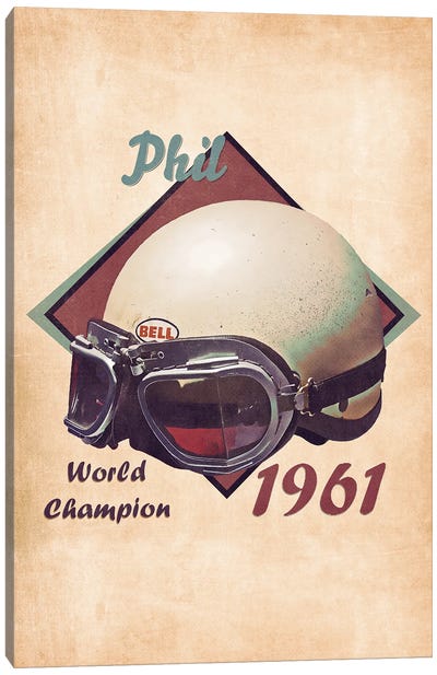 Phil Hill's Helmet Retro Canvas Art Print - Auto Racing Art