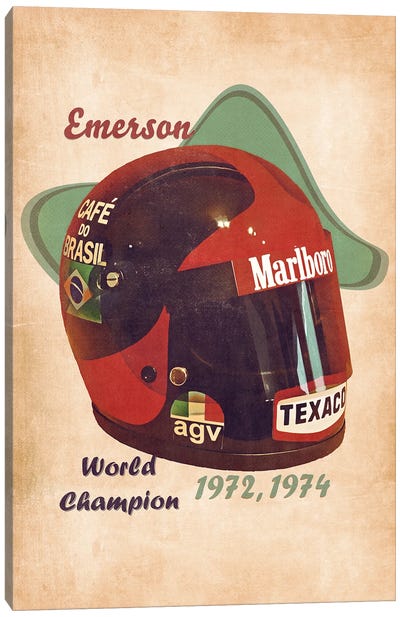 Emerson Fittipaldi's Helmet Retro Canvas Art Print - Auto Racing Art