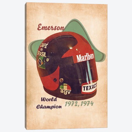 Emerson Fittipaldi's Helmet Retro Canvas Print #PCP158} by Pop Cult Posters Canvas Art Print