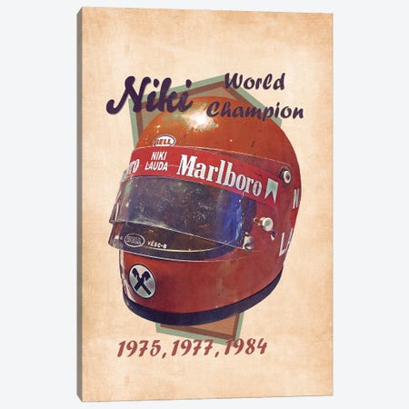 Niki Lauda's Helmet Retro Canvas Print #PCP159} by Pop Cult Posters Canvas Art Print