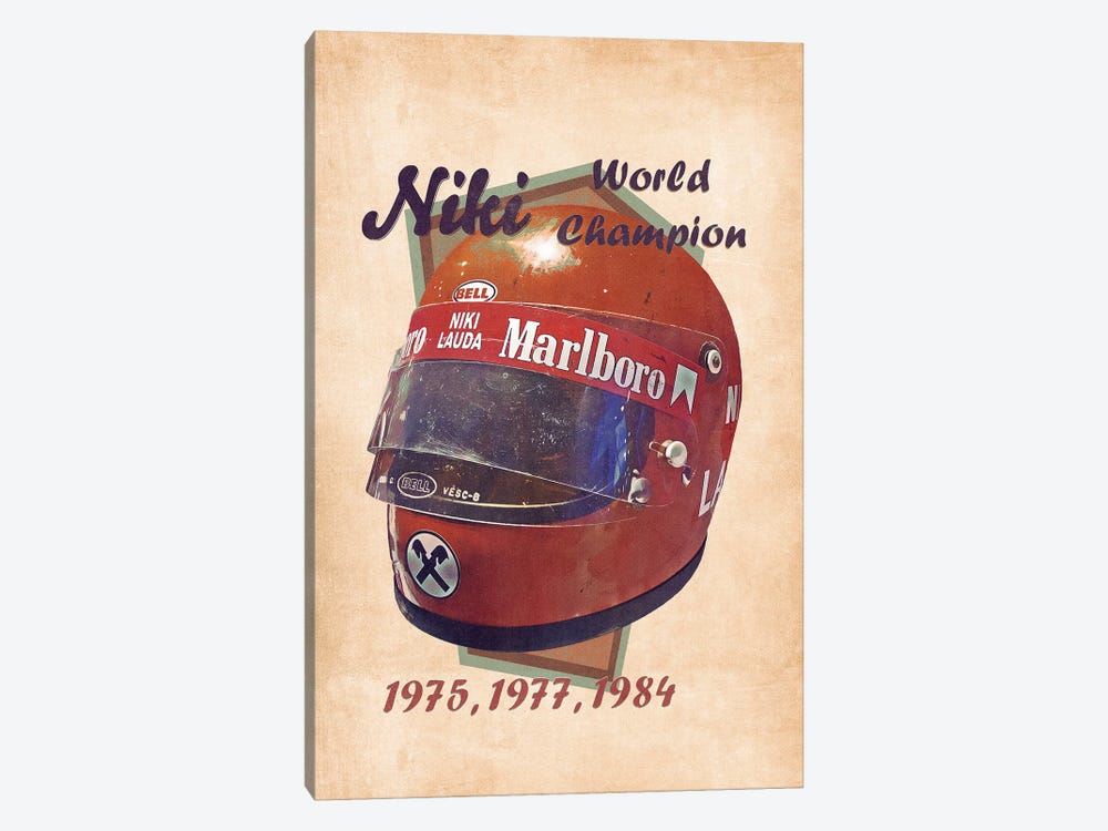 Niki Lauda's Helmet Retro by Pop Cult Posters 1-piece Canvas Wall Art