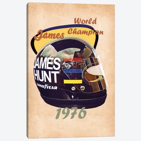 James Hunt's Helmet Retro Canvas Print #PCP160} by Pop Cult Posters Canvas Wall Art