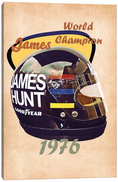 James Hunt's Helmet Retro Canvas Art Print - Auto Racing Art