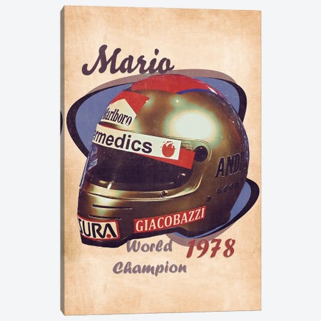 Mario Andretti's Helmet Retro Canvas Print #PCP161} by Pop Cult Posters Canvas Wall Art