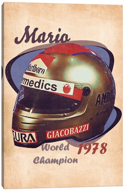 Mario Andretti's Helmet Retro Canvas Art Print - Auto Racing Art