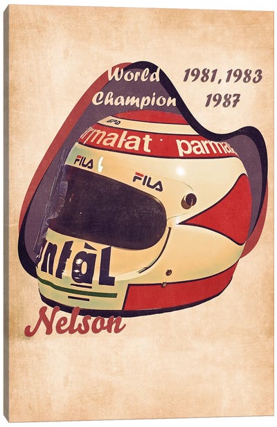 Nelson Piquet's Helmet Retro Canvas Art Print - Auto Racing Art