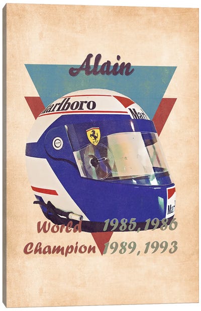 Alain Prost's Helmet Retro Canvas Art Print - Auto Racing Art