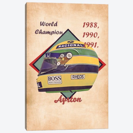 Ayrton Senna's Helmet Retro Canvas Print #PCP167} by Pop Cult Posters Canvas Art Print