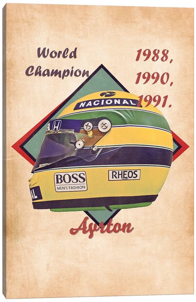 Ayrton Senna's Helmet Retro Canvas Art Print - Pop Cult Posters