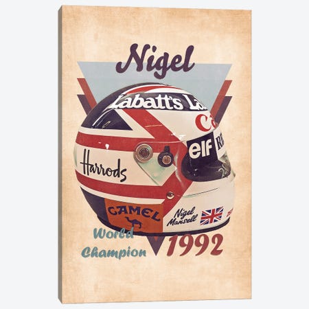 Nigel Mansell's Helmet Retro Canvas Print #PCP168} by Pop Cult Posters Canvas Wall Art