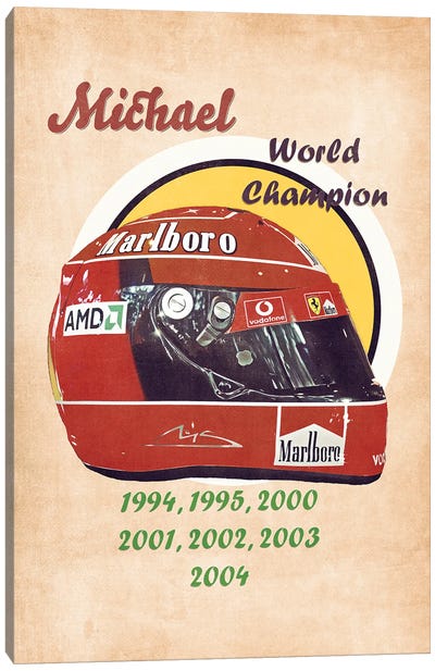 Michael Schumacher's Helmet Retro Canvas Art Print - Auto Racing Art