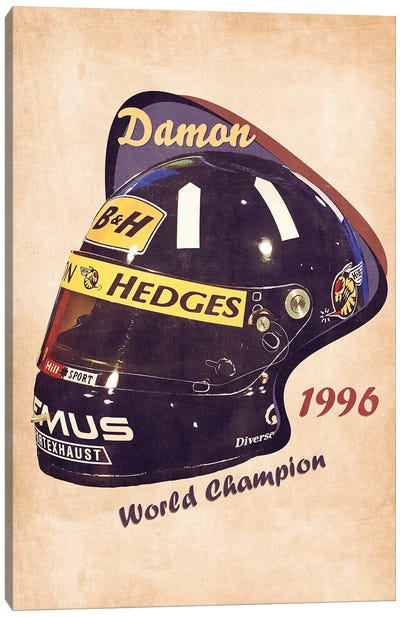 Damon Hill's Helmet Retro Canvas Art Print - Auto Racing Art