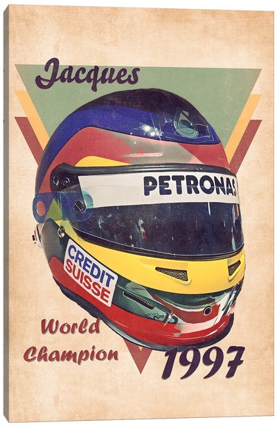 Jacques Villeneuve's Helmet Retro Canvas Art Print - Auto Racing Art