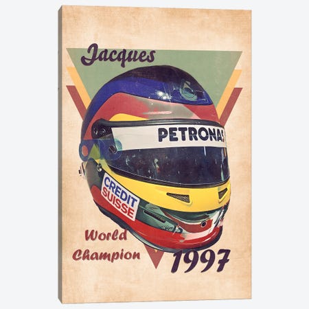 Jacques Villeneuve's Helmet Retro Canvas Print #PCP171} by Pop Cult Posters Canvas Art Print