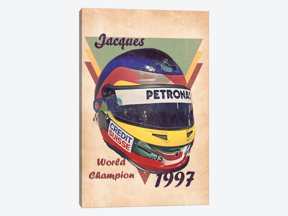 Jacques Villeneuve's Helmet Retro by Pop Cult Posters 1-piece Canvas Wall Art