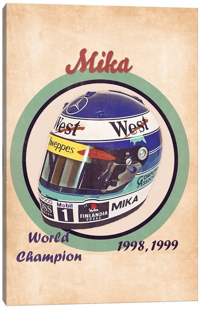Mika Hakkinen's Helmet Retro Canvas Art Print - Auto Racing Art