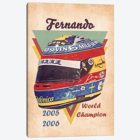 Fernando Alonso's Helmet Retro Canvas Print #PCP173} by Pop Cult Posters Art Print