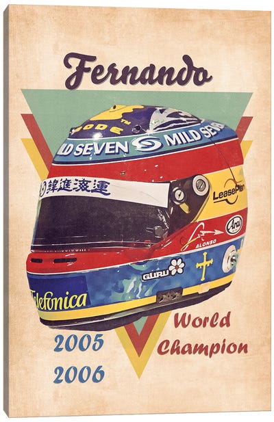 Fernando Alonso's Helmet Retro Canvas Art Print - Auto Racing Art