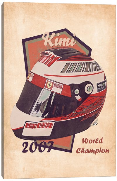 Kimi Raikkonen's Helmet Retro Canvas Art Print - Auto Racing Art