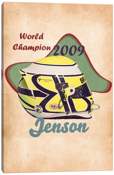 Jenson Button's Helmet Retro Canvas Art Print - Auto Racing Art