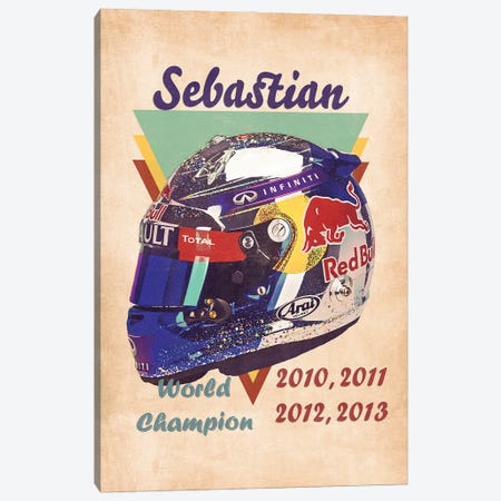 Sebastian Vettel's Helmet Retro Canvas Print #PCP177} by Pop Cult Posters Canvas Artwork