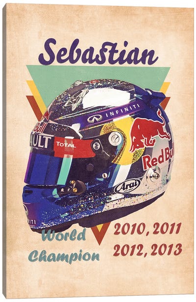 Sebastian Vettel's Helmet Retro Canvas Art Print - Auto Racing Art