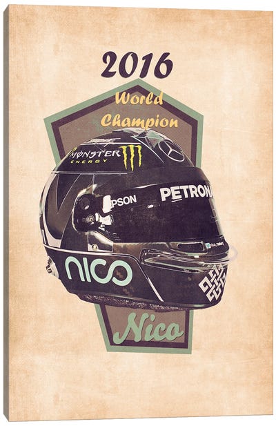 Nico Rosberg's Helmet Retro Canvas Art Print - Auto Racing Art