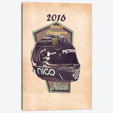 Nico Rosberg's Helmet Retro Canvas Print #PCP178} by Pop Cult Posters Canvas Art Print