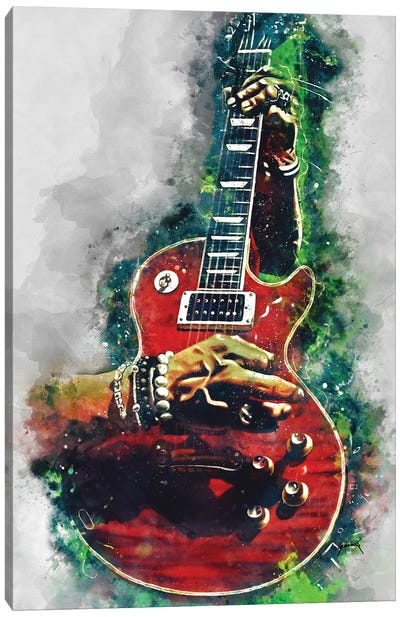 Slash Fire Red Guitar Canvas Art Print - Band Art
