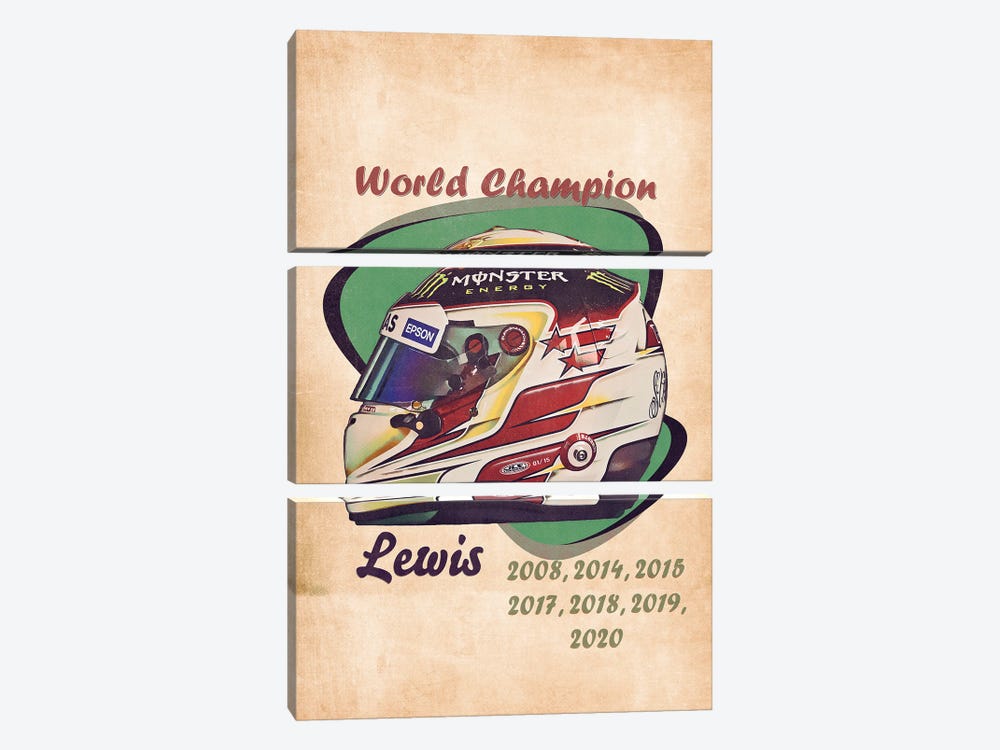 Lewis Hamilton's Retro Helmet by Pop Cult Posters 3-piece Canvas Wall Art