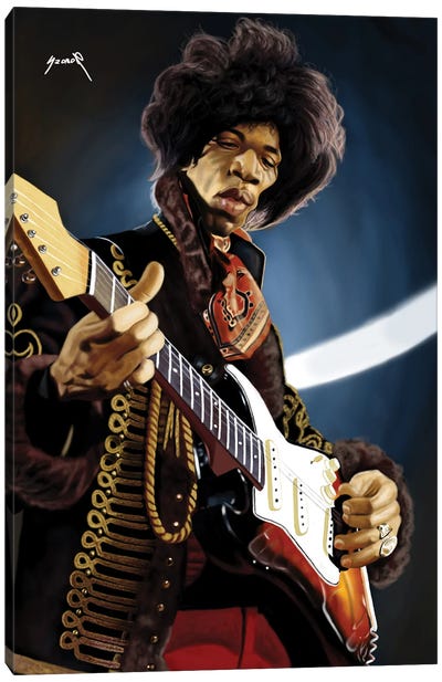 Jimi Hendrix Caricature Canvas Art Print - Caricature Art