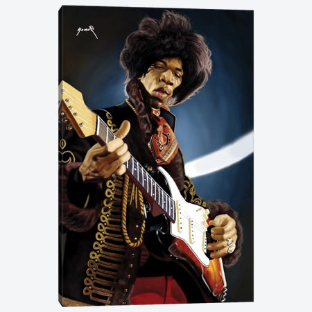 Jimi Hendrix Caricature Canvas Print #PCP343} by Pop Cult Posters Canvas Wall Art