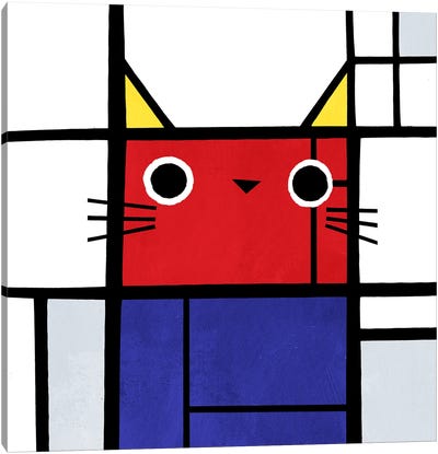Meowdrian Canvas Art Print - Composition with Red, Blue and Yellow Reimagined