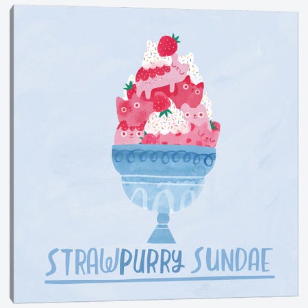 Strawpurry Sundae Canvas Print #PCT23} by Planet Cat Art Print