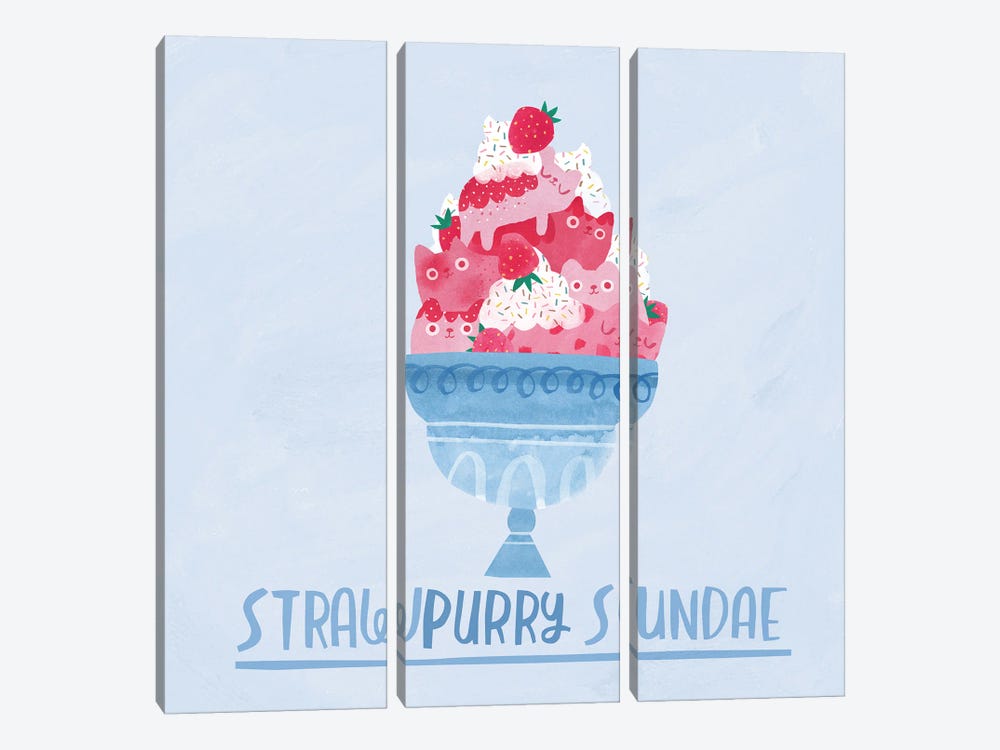 Strawpurry Sundae by Planet Cat 3-piece Art Print