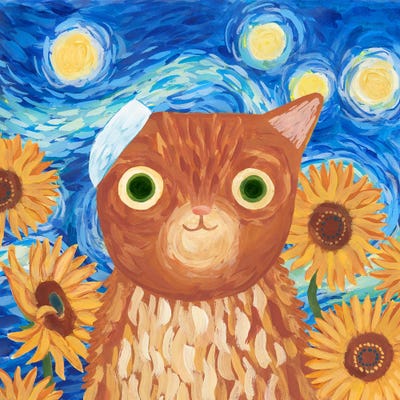 Vincat Can Gogh by Planet Cat metal wall art