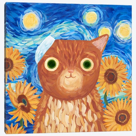 Vincat Can Gogh Canvas Print #PCT24} by Planet Cat Canvas Art