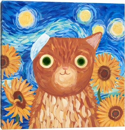 Vincat Can Gogh Canvas Art Print - Planet Cat