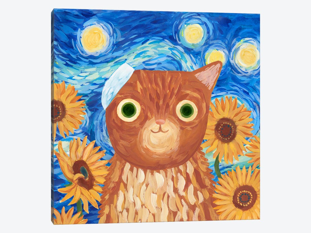 Vincat Can Gogh by Planet Cat 1-piece Canvas Artwork